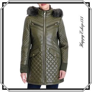 Michael Kors Women’s Faux Fur Trim Water-Resistant Hooded, Olive